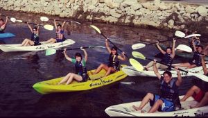 A group of happy kayak renters