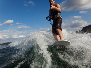 guy wake surfing wave